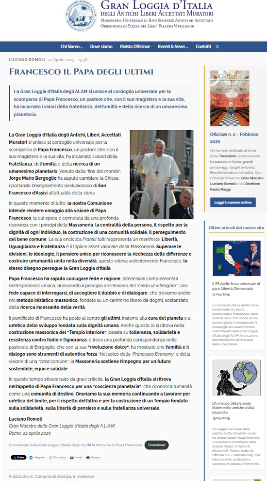 freemasonry praises francis